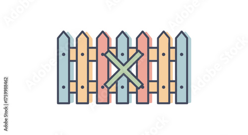 Colorful Fence Symbolizing Obstruction, Blockage, or Restriction With Dark Ambient Background