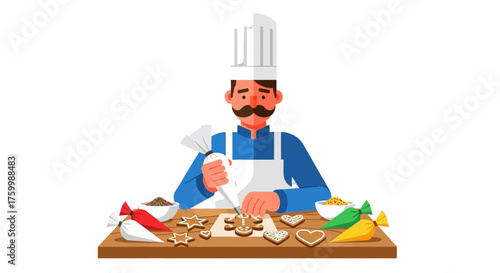 Chef Decorating Holiday Cookies: An Eye-Catching Depiction of Sweet Culinary Craftsmanship