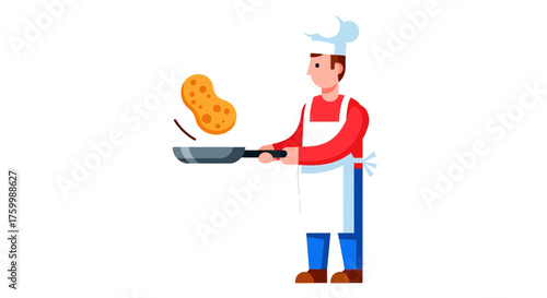 Chef Prepares Yummy Pancakes, Flipping Food With Skill, Ready to Eat Breakfast