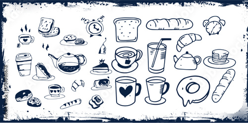 Hand drawing of europe food set isolated on white background