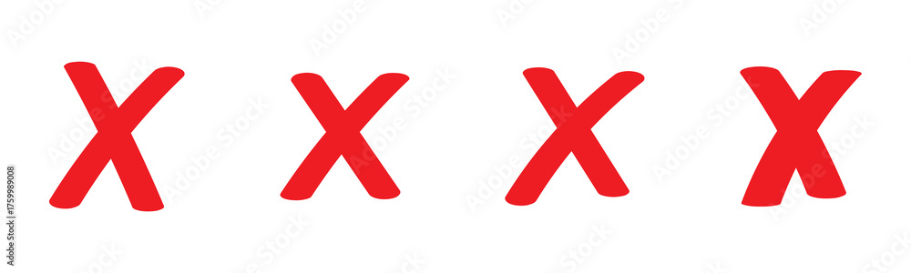 Obraz premium Hand-painted red wrong signs, red crosses brush strokes, abstract aversion icons, NO checkbox button, vector. illustration, UI elements, interface design.