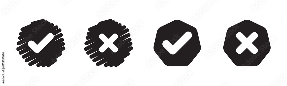 Obraz premium Tick, cross icon button set. Yes or no symbol, approved or rejected icon for user interface.