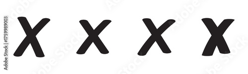 Hand-painted red wrong signs, red crosses brush strokes, abstract aversion icons, NO checkbox button, vector. illustration, UI elements, interface design.