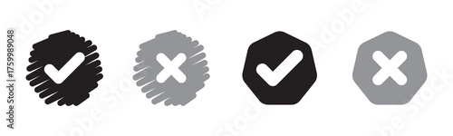 Tick, cross icon button set. Yes or no symbol, approved or rejected icon for user interface.