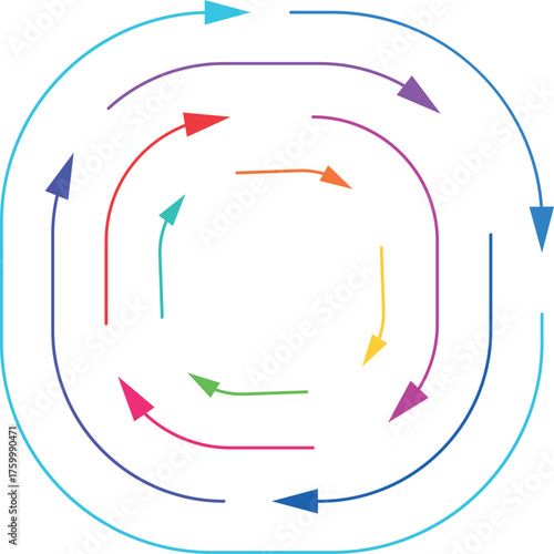 a round button with colored arrows pointing in a circle, a touch button, and an app