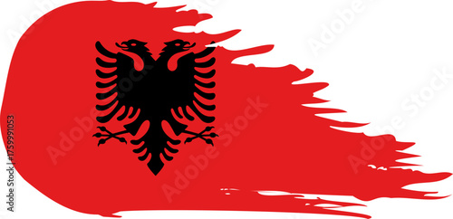 Albania comet flag fly, grunge brush vector