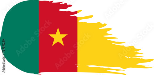 Cameroon comet flag fly, grunge brush vector