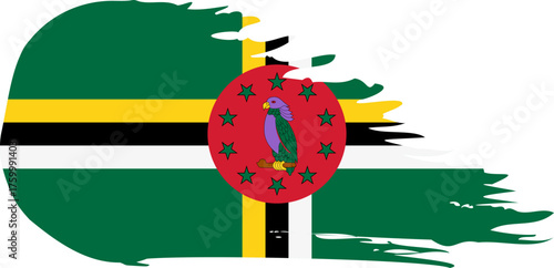 Dominica comet flag fly, grunge brush vector