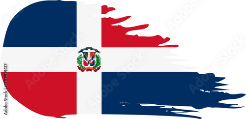 Dominican Republic comet flag fly, grunge brush vector
