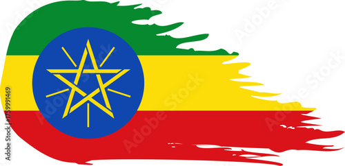 Ethiopia comet flag fly, grunge brush vector