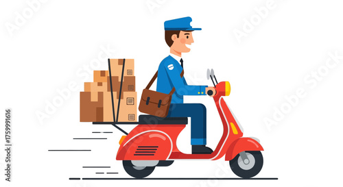 Delivery Person Transporting Packages on a Red Scooter Against a Black Background