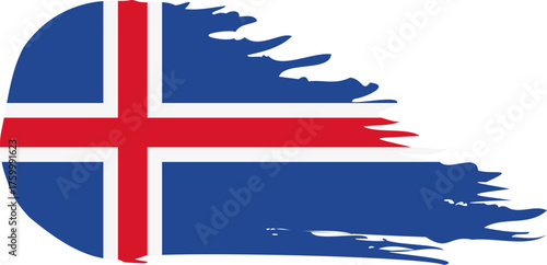 Iceland comet flag fly, grunge brush vector
