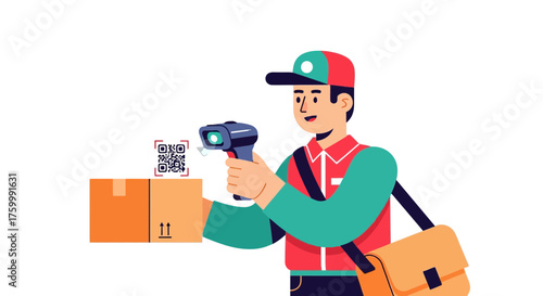 Delivery Person Scanning a Package with a Barcode Scanner For Delivery Purpose Purpose