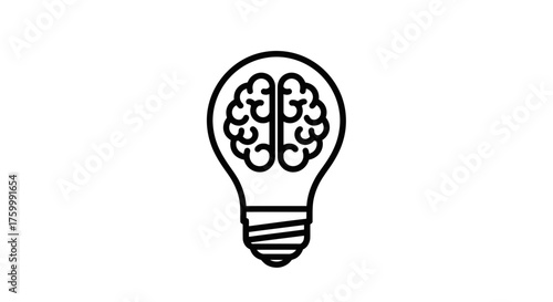 Creative Mind: A Lightbulb With A Human Brain Shape And Contours Illustration