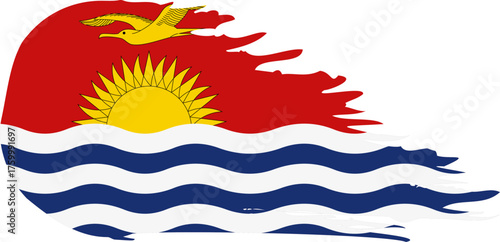 Kiribati comet flag fly, grunge brush vector