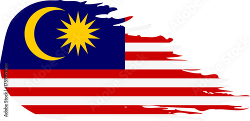 Malaysia comet flag fly, grunge brush vector