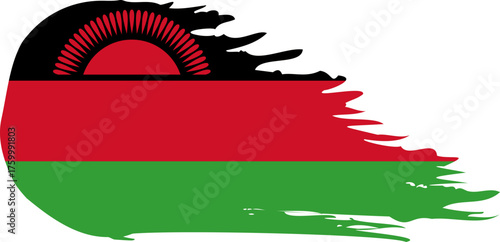 Malawi comet flag fly, grunge brush vector