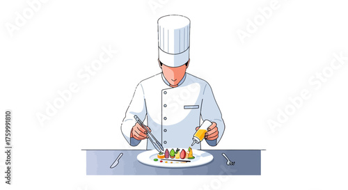 Culinary Artistry: A Chef's Precise Plating of a Gourmet Dish Preparation