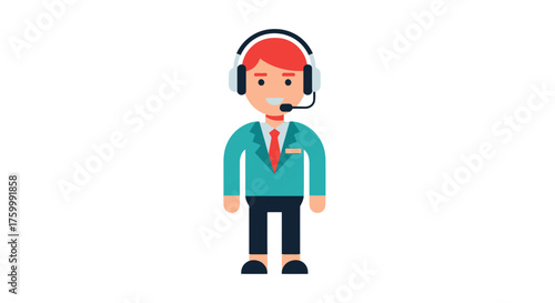 Customer Service Representative with a Headset Provides Assistance and Support in a Cartoon