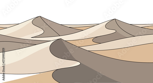 Desert Landscape Illustration Featuring Sand Dunes Under A Darkened Sky