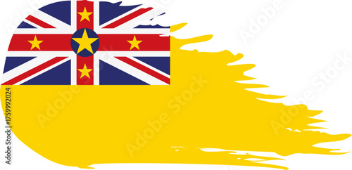 Niue comet flag fly, grunge brush vector