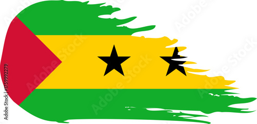 Sao Tome and Principe comet flag fly, grunge brush vector