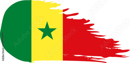 Senegal comet flag fly, grunge brush vector