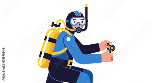 Diver Illustration with Scuba Gear Ready to Explore Underwater Realms of The Deep Blue Ocean
