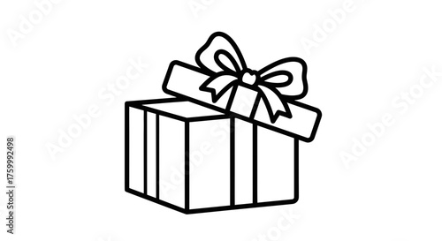 Elegant Black And White Gift Box With a Beautiful Bow Isolated on Black Background