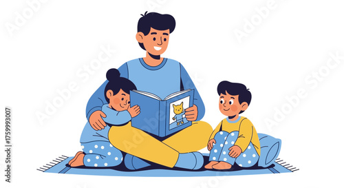 Family Reading Time: Father Enjoying Storytelling With His Beloved Children