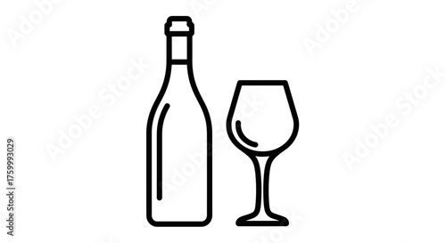 Elegant Wine Bottle And Glass Silhouette Design, Celebrating Refined Beverage Moments