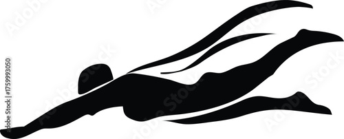 Silhouette of a swimmer in a dynamic freestyle stroke with flowing water lines