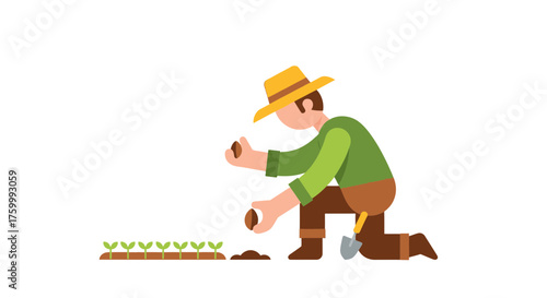 Farmer Planting Seeds In The Garden, Cultivating Future Harvest And Nourishing Life