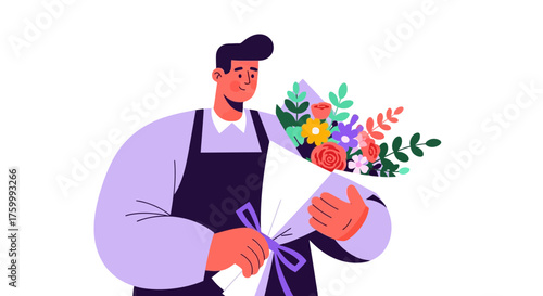 Floral Designer With Bouquet: A Portrait Of The Handcraft Of Fresh Flowers in Bloom