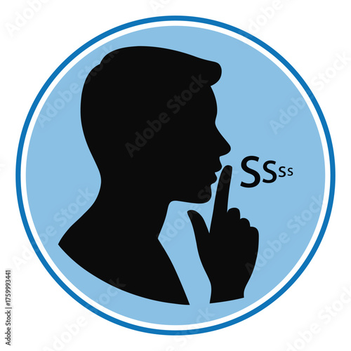 Keep Quiet or Shhh Silhouette Icon with Man Holding Finger to Lips