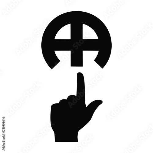 Finger Touching a Circle Symbol with a Cross, Representing Anarchy or Anti-Establishment