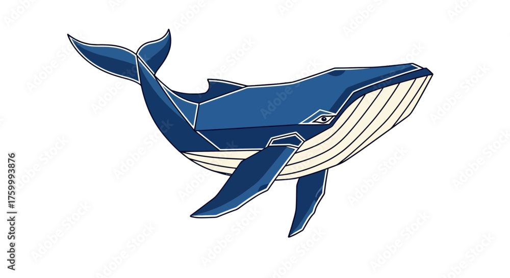 Obraz premium Geometric Blue Whale Against a Black Backdrop, Artistic Marine Animal Design
