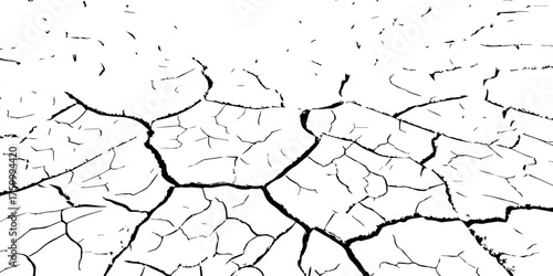 Cracked dry earth texture showing drought and soil erosion. High-contrast black and white cracked ground pattern ideal for backgrounds, climate change, and environmental design projects.