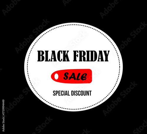 Black Friday banner with a round white label and the inscription "Black Friday Sale. Special Discount"