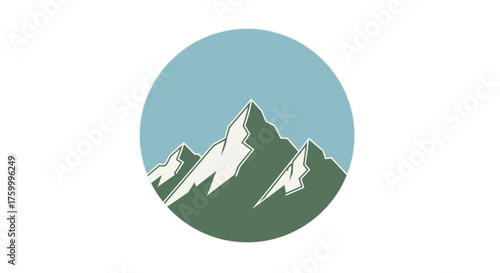 Graphic Mountain Range Emblem With Sky in Circular Shape Over Black Background Design