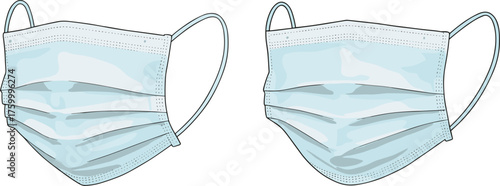 Surgical face mask, fashion sketch, technical illustration, ear loops, pleated design, protective gear, medical accessory, hygiene wear, safety equipment, healthcare item
