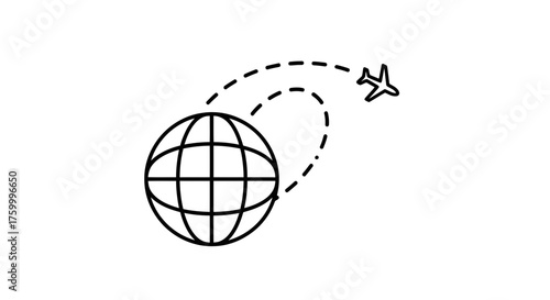 Global Travel And Connectivity Symbolized By an Airplane Flight Path Around the World