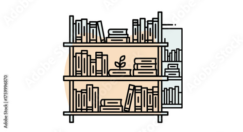 Illustrated Library Shelf With Minimalist Design And Modern Style Aesthetic