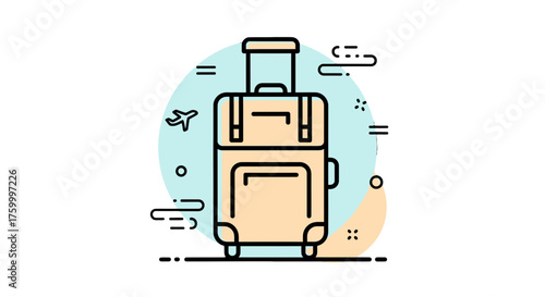 Illustration Of A Suitcase With Airplane Inside A Circle Over A Black Background