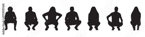 silhouette of a group of people squatting together on white background showing teamwork fitness and healthy lifestyle concept ideal for exercise sport and wellness vector designs