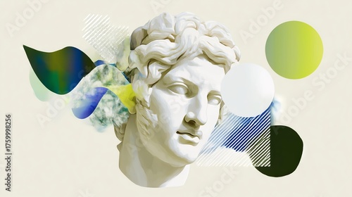 Classic sculpture transformation with modern graphic elements