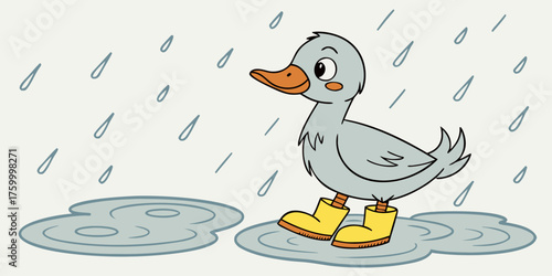 Little Duck Wearing Rain Boots Cute Minimal Vector Illustration
