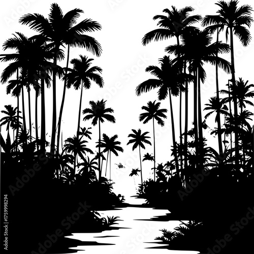 Silhouette tropical palm trees vector graphic for summer vacation design