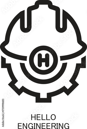 Engineering Helmet Line Icon – Industrial Gear and Hard Hat Outline Vector Symbol