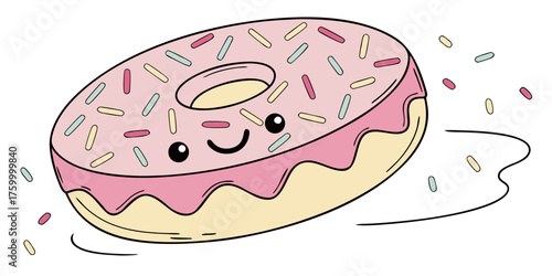 Smiling Donut with Sprinkles Cute Flat Minimal Vector Illustration